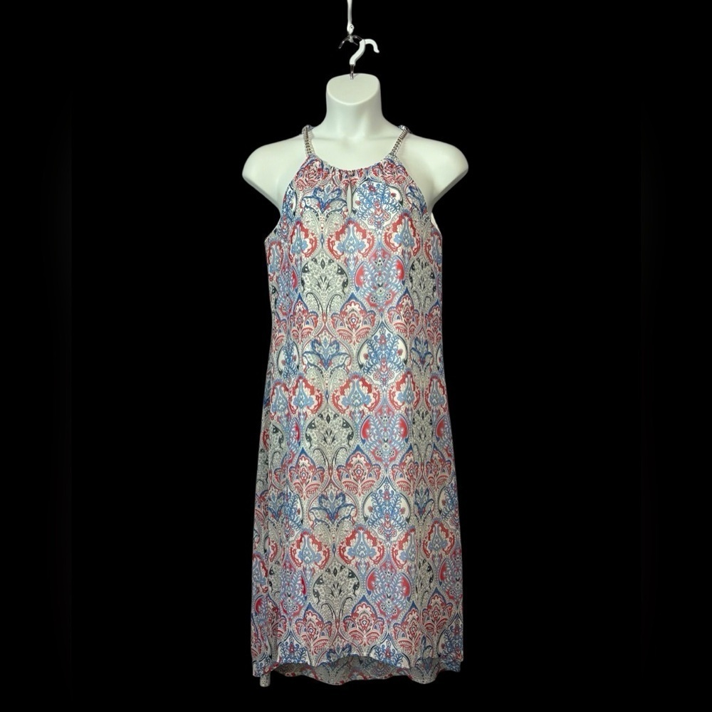 NWOT, Tribal Femme, Paisley Print Dress With Chain Straps, Large, Red, Blue